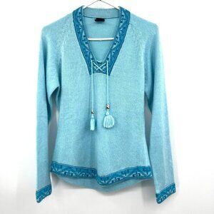 Casa Cusco Baby Alpaca Teal Drawstring Sweater Women's Small